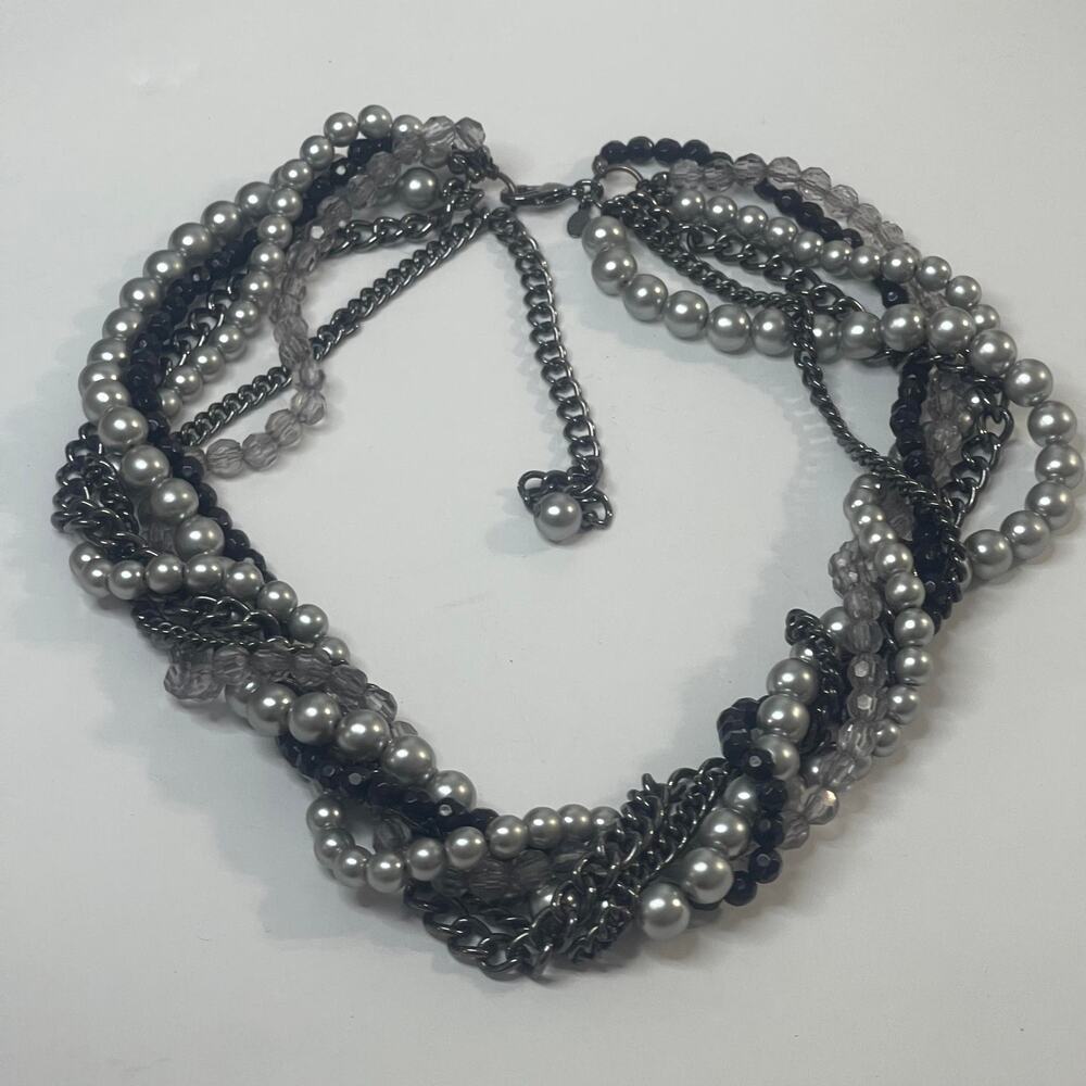 Premier Design necklace costume jewelry Gray faux pearl wrapped statement classy - Picture 4 of 10